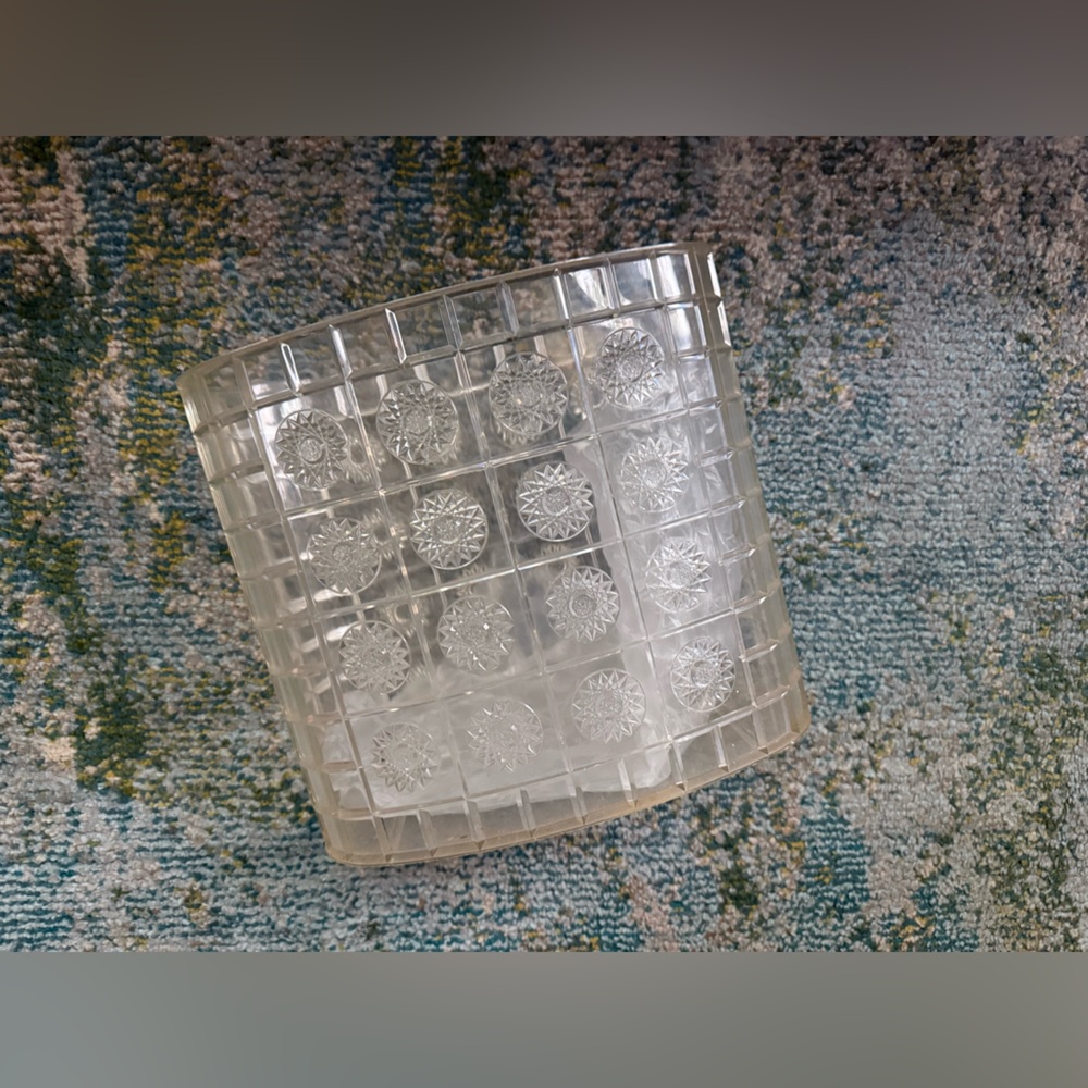 Vintage lucite crystal floral oval top waste bin